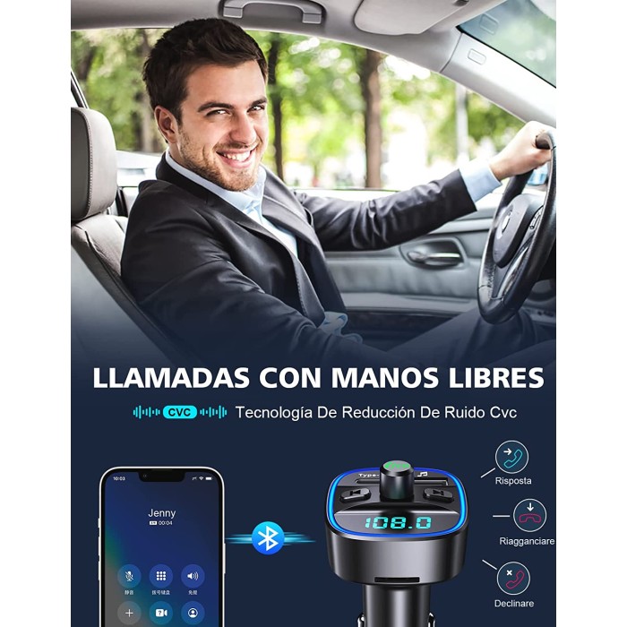 Mohard Transmisor FM Bluetooth Coche, Manos Libres Adaptador Bluetooth  Radio Coche, Inalámbrico Reproductor MP3 Mechero Coche, Puertos USB Duales  (5V/2.4A & 1A), Soporte Unidad Flash USB y Tarjeta TF : :  Electrónica