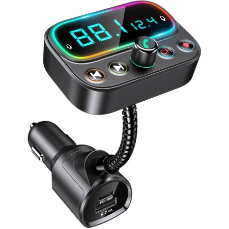 Mohard Trasmettitore FM Bluetooth per Auto, USB C da 18W Caricatore Rapido, Adattatore Bluetooth Auto con Retroilluminazione a 9 Colori, Schermo da 2.0", 3 Porte USB, Uscita AUX, Supporto Unità USB