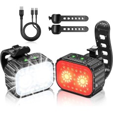 Mohard Bike Lights Set, Ultra Bright USB Rechargeable Cycle Lights Front and Back for Night Riding, IPX6 Waterproof Mountain Bicycle Light, 8/12 Modes, 58Hrs Runtime, Easy to Install, Durable