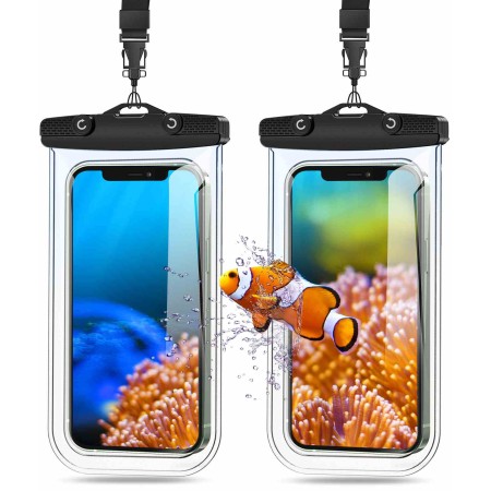 Mohard Wasserdichte Handyhülle, Unterwasser IPX8 Wasserfeste Handytasche mit Umhängeband für Schwimmen & Tauchen, Waterproof Phone Case Kompatibel mit iPhone 13/12/11/XR/XS, Galaxy bis zu 7" - 2 Stück