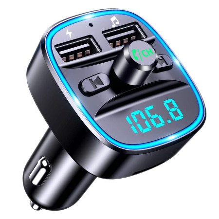 Mohard Bluetooth FM Transmitter, KFZ Bluetooth Adapter Auto Radio FM Transmitter, Autoladegerät Zigarettenanzünder mit Freisprechen, 2 USB-Anschlüsse (5V/2,4A & 1A), Unterstützt TF Karte & USB-Stick