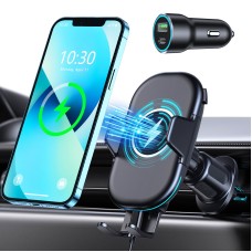 Mohard Handyhalterung Auto Mit Ladefunktion, Max 15W Fast Qi Wireless Charger Auto, 360° Drehung & Rutschen und Fallen Nie Kfz Induktive Ladestation für 5,4"-7" Telefon (QC3.0 Autoladegerät Inklusive)