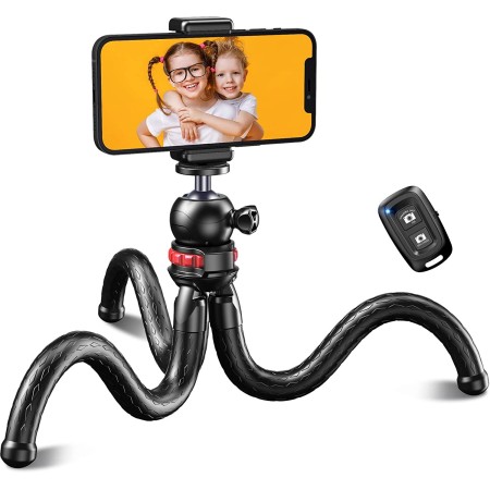 Mohard Tripode para Movil, Flexible Tripode Camaras con Mando Bluetooth & Clip Universal para Selfies/Vlogging/Fotografía, Portátil Mini Selfie Stick Tripode para Teléfonos Inteligentes, Cámara Acción