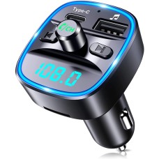 Mohard Transmisor FM Bluetooth Coche, Tipo-C PD 20W Manos Libres Receptor Bluetooth Coche de Carga Rápida, Adaptador Inalámbrico Bluetooth Coche Reproductor Música Soporte para Tarjeta TF & Disco USB