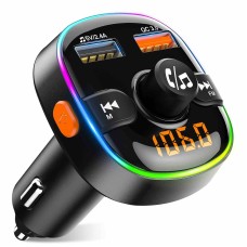 Mohard Bluetooth Voiture, Charge Rapide QC3.0 Transmetteur FM Bluetooth 5.0 avec Rétroéclairé LED 7 Couleurs & 2 Ports USB, Adaptateur Bluetooth Voiture Appel Mains Libres & Support Clé USB & Carte TF