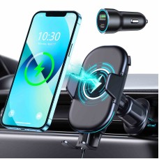 Mohard Caricatore Wireless Auto da QC 3.0 Caricabatterie, Max 15W Qi Ricarica Rapida Wireless Auto, Rotazione a 360° Porta Cellulare Auto per Presa Aria Compatibile con 5.4-7.0” Smarphone