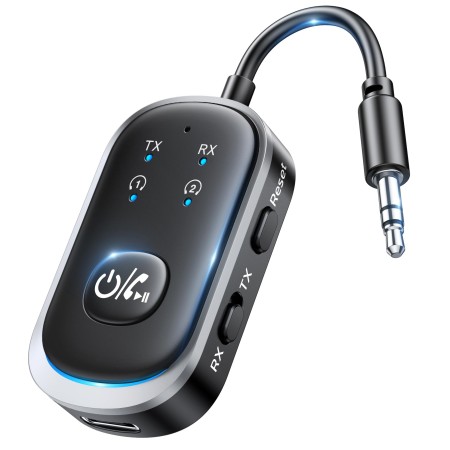 Mohard 2 in 1 Bluetooth Transmitter & Empfänger, AUX Bluetooth Adapter Klinke 3.5mm für Auto/TV/Stereoanlage, 5.3 Flugzeug Bluetooth Sender Bluetooth Splitter für 2 Kopfhörer, 12 Stunden Spielzeit